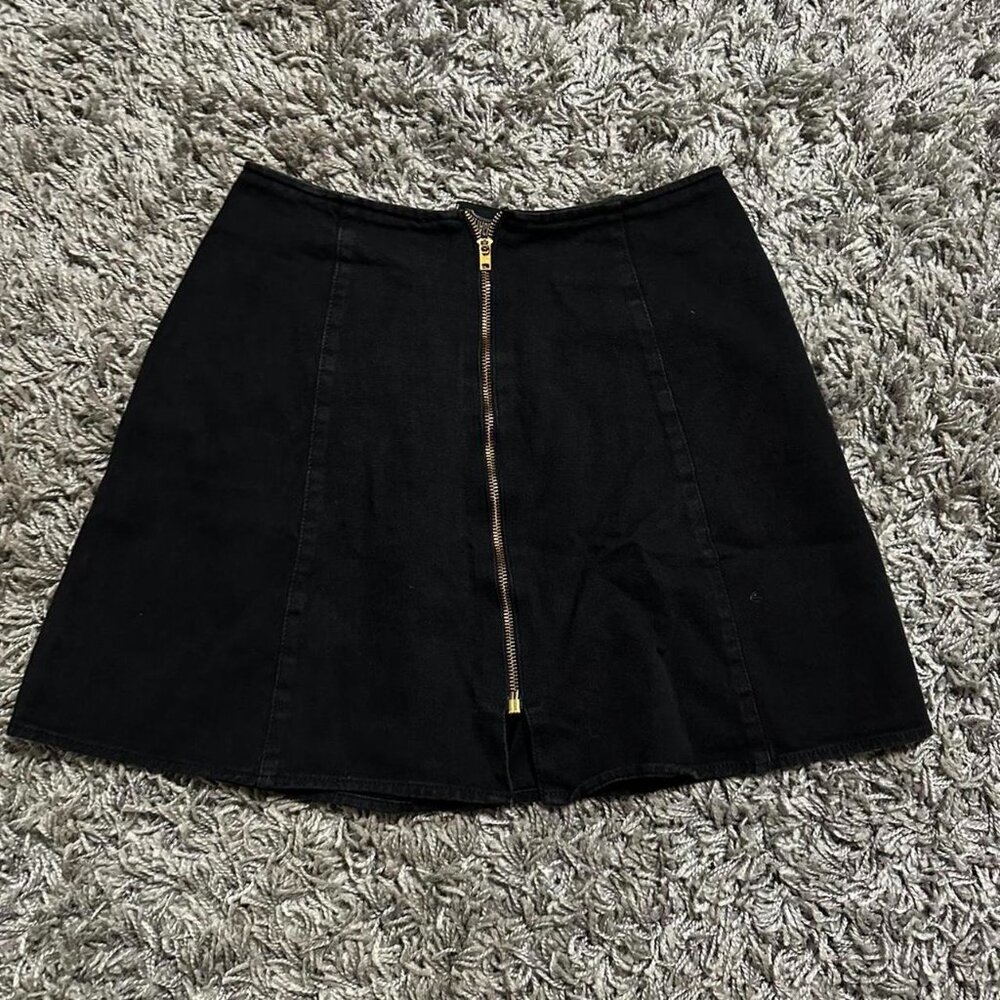 Vintage Denim Flare Mini Skirt With Zipper Closure Size 9